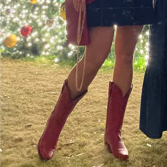 Lucchese Red Leather Cowboy Boots - Picture 13 of 14